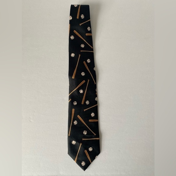 Men’s Vintage Baseball‎ Tie, Navy w/ bat & ball - Picture 1 of 4